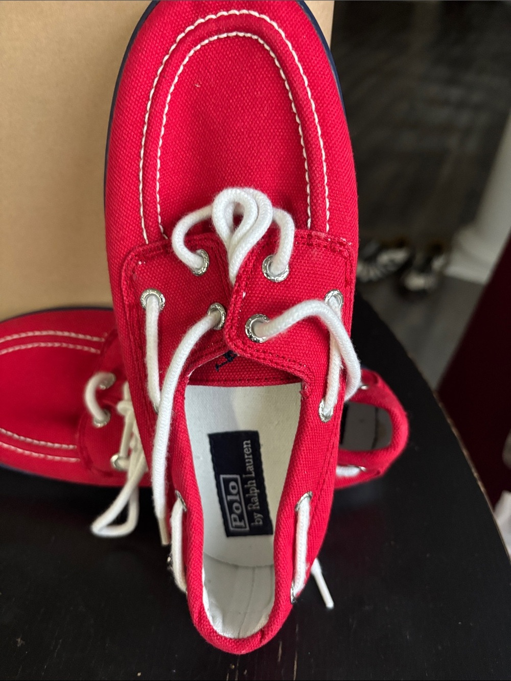 Polo by Ralph Lauren Kids Red Canvas Moccasins with White Laces